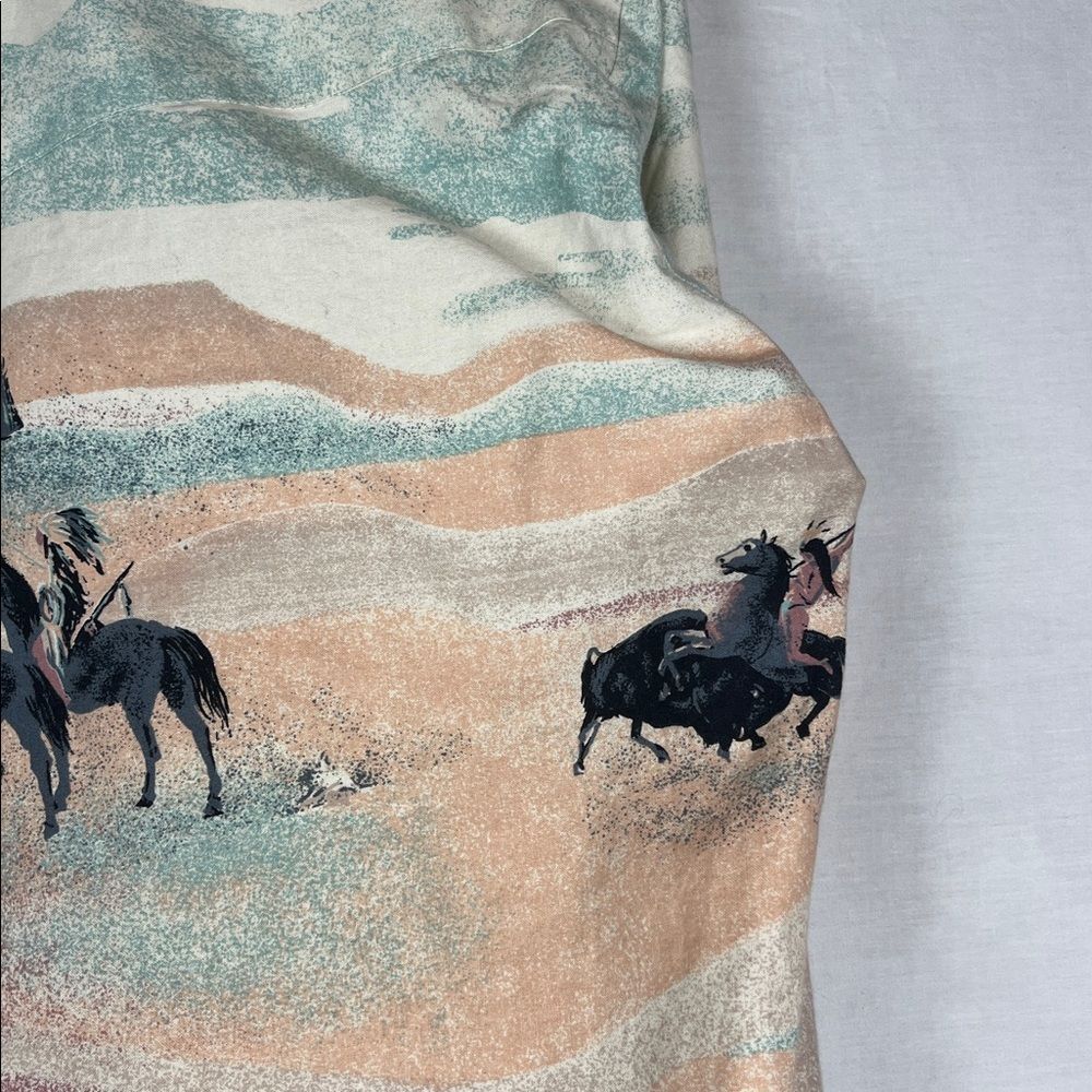 Vintage 1950s Roper Western Buffalo Hunting Pastel Button Down Shirt Men's M - Picture 11 of 11